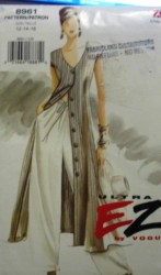 8961 EZ VOGUE FLARE CAP SLEEVE BUTTON DRESS, PANTS PATTERN 12-16